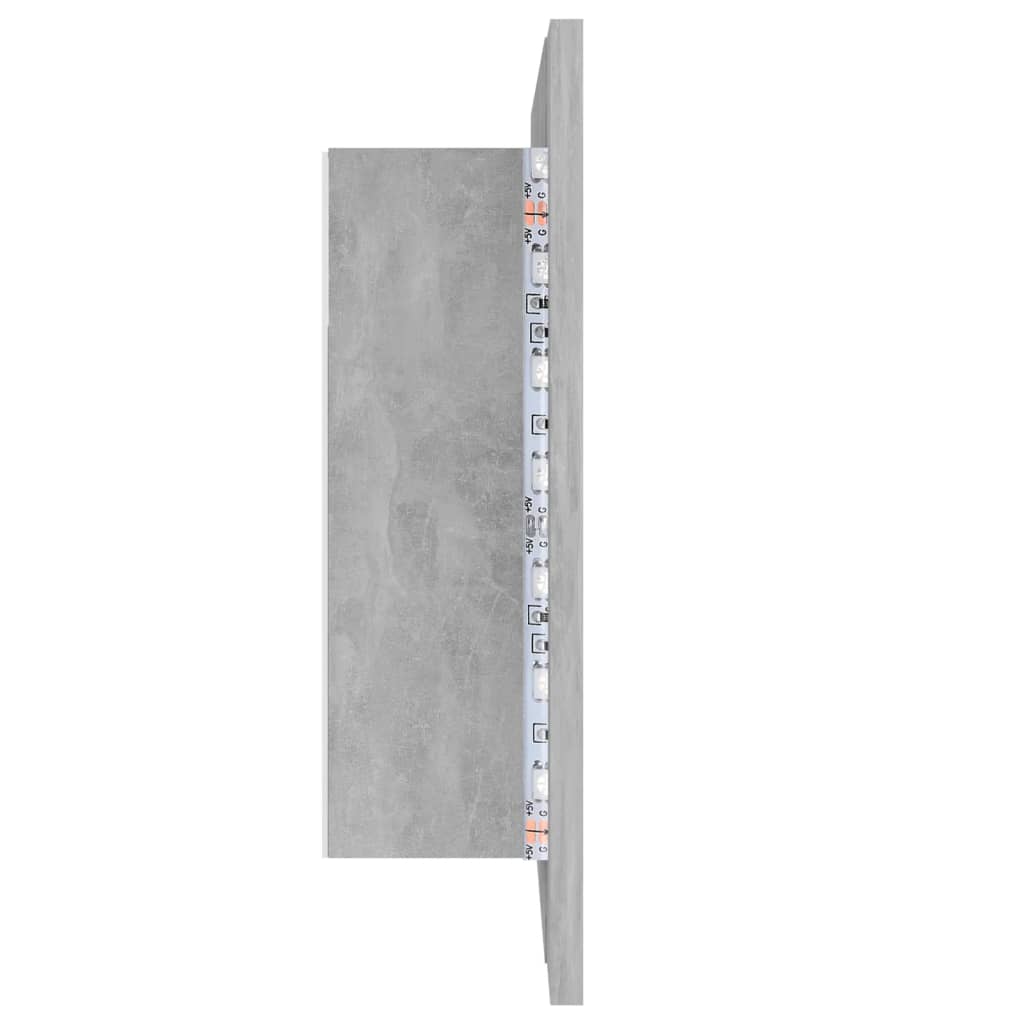 Betonszürke led-es tükrös fürdőszobaszekrény 60 x 12 x 45 cm