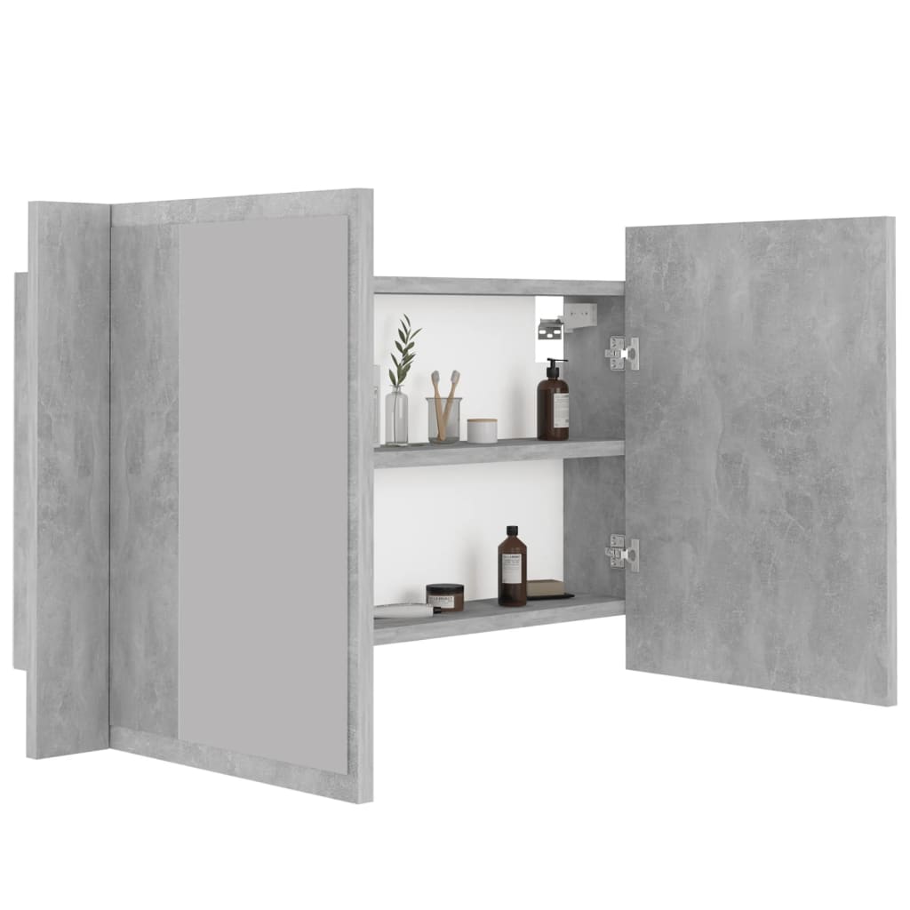 Betonszürke led-es tükrös fürdőszobaszekrény 80 x 12 x 45 cm