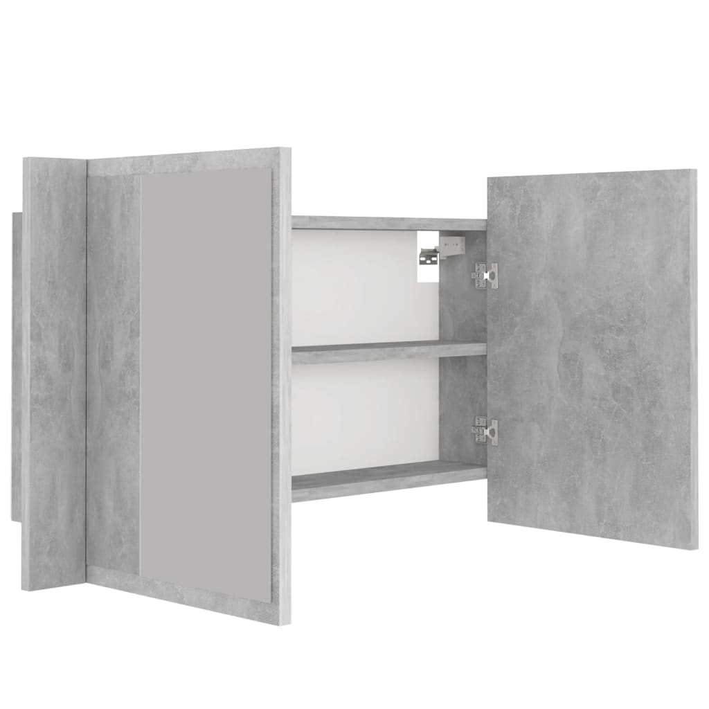 Betonszürke led-es tükrös fürdőszobaszekrény 80 x 12 x 45 cm
