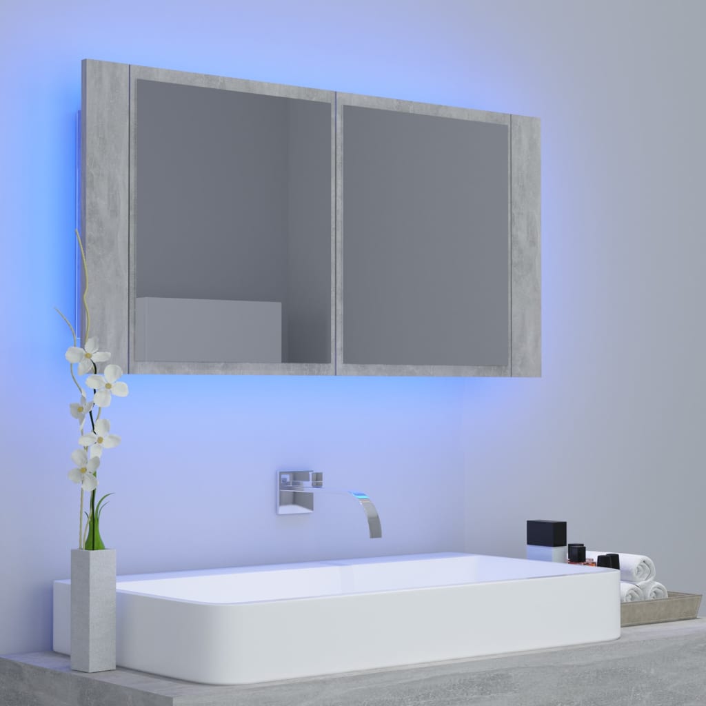 Betonszürke led-es tükrös fürdőszobaszekrény 90 x 12 x 45 cm Betonszürke led-es tükrös fürdőszobaszekrény 90 x 12 x 45 cm