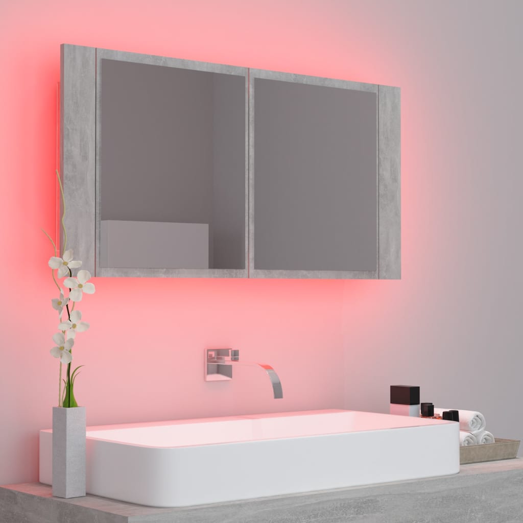Betonszürke led-es tükrös fürdőszobaszekrény 90 x 12 x 45 cm Betonszürke led-es tükrös fürdőszobaszekrény 90 x 12 x 45 cm