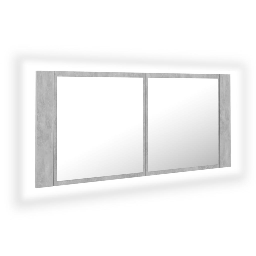 Betonszürke led-es tükrös fürdőszobaszekrény 100 x 12 x 45 cm