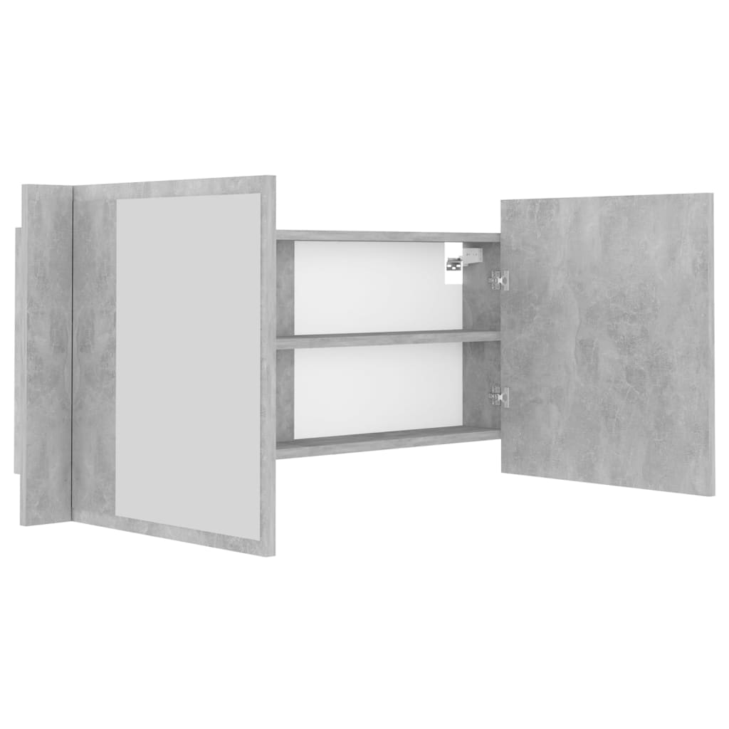 Betonszürke led-es tükrös fürdőszobaszekrény 100 x 12 x 45 cm