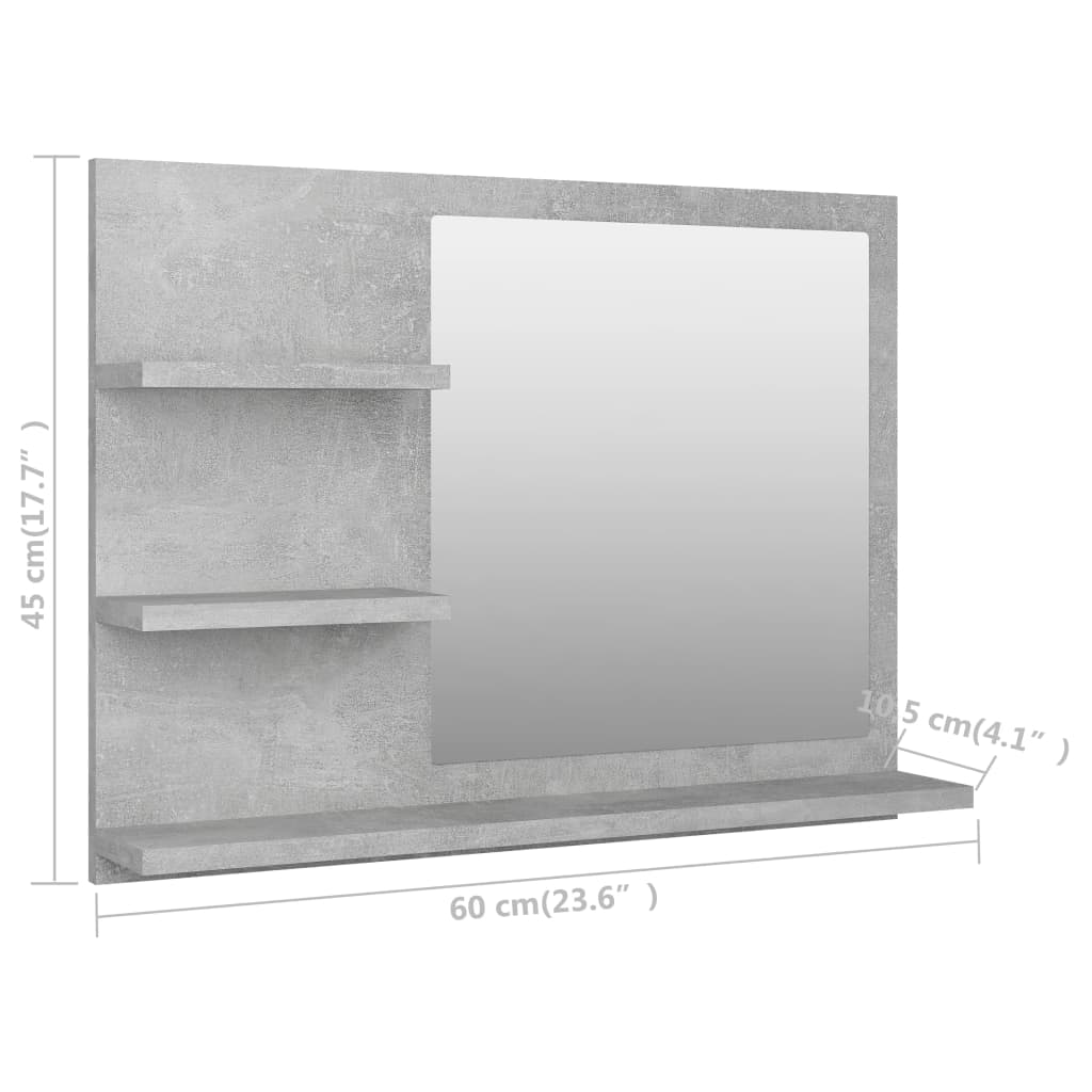 Betonszürke forgácslap fürdőszobai tükör 60 x 10,5 x 45 cm