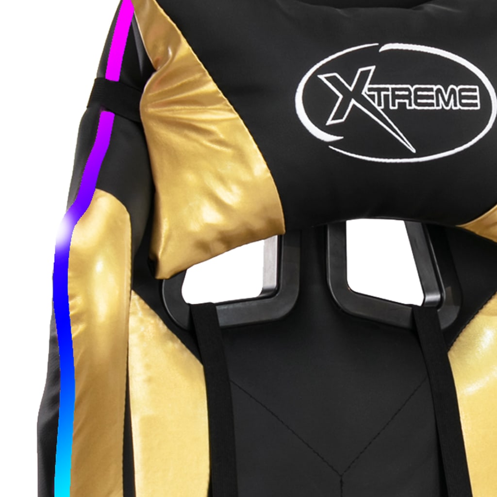 Aranyszínű és fekete műbőr versenyszék rgb led-világítással