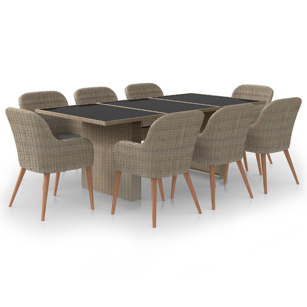 9 részes barna kültéri polyrattan étkezőgarnitúra