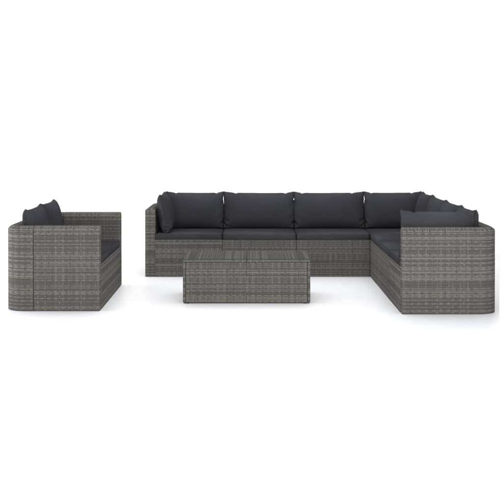 10 részes szürke polyrattan kerti bútorszett párnákkal