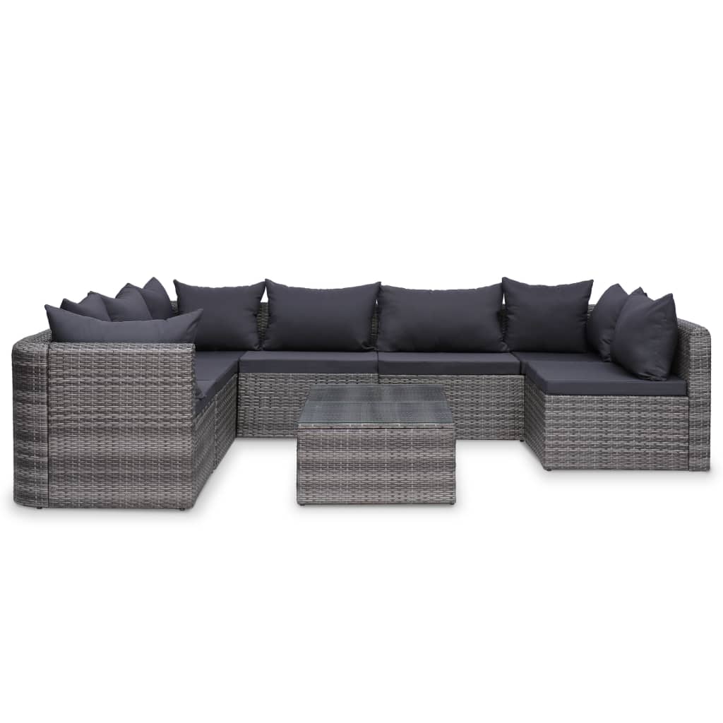 10 részes szürke polyrattan kerti bútorszett párnákkal
