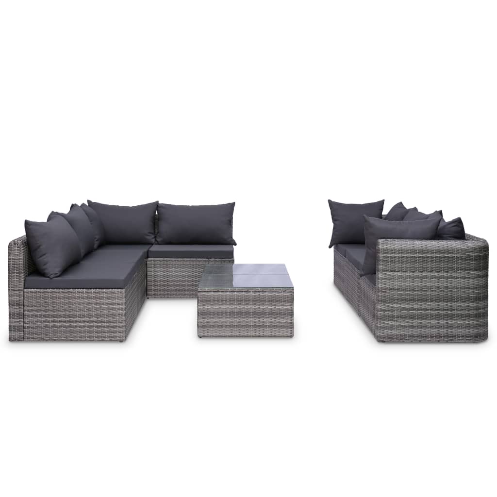 10 részes szürke polyrattan kerti bútorszett párnákkal