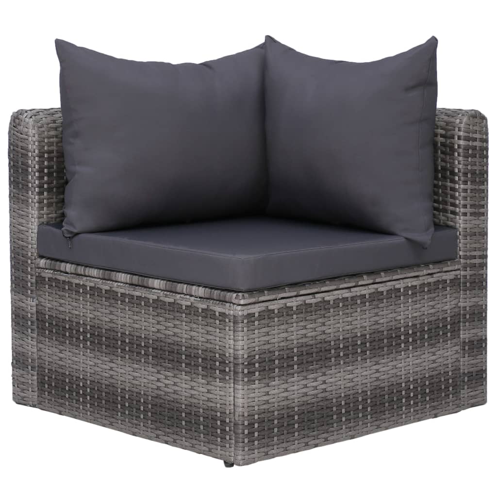 10 részes szürke polyrattan kerti bútorszett párnákkal