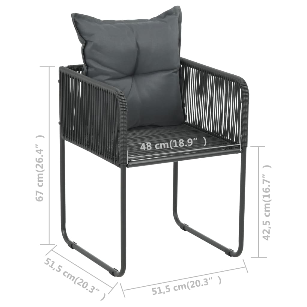 3 részes fekete pvc rattan kerti étkezőgarnitúra