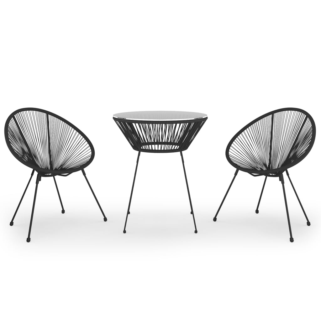 3 részes fekete pvc rattan kültéri étkezőgarnitúra