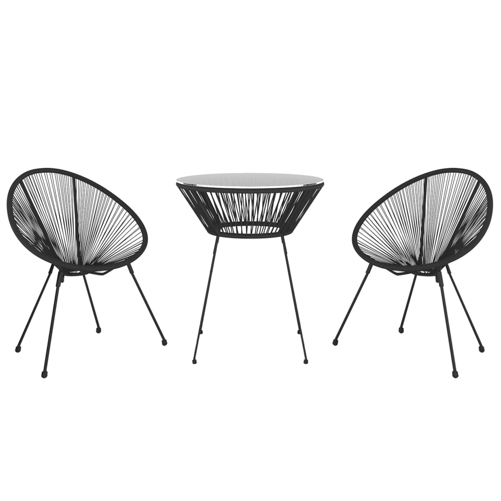 3 részes fekete pvc rattan kültéri étkezőgarnitúra