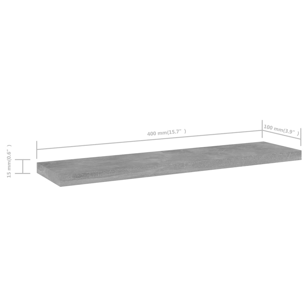 4 db betonszürke forgácslap könyvespolc 40 x 10 x 1,5 cm