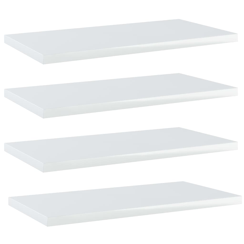 4 db magasfényű fehér forgácslap könyvespolc 40 x 20 x 1,5 cm