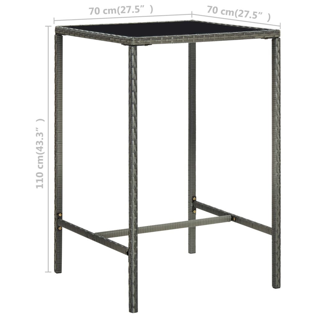 3 részes szürke polyrattan kerti bárszett párnákkal