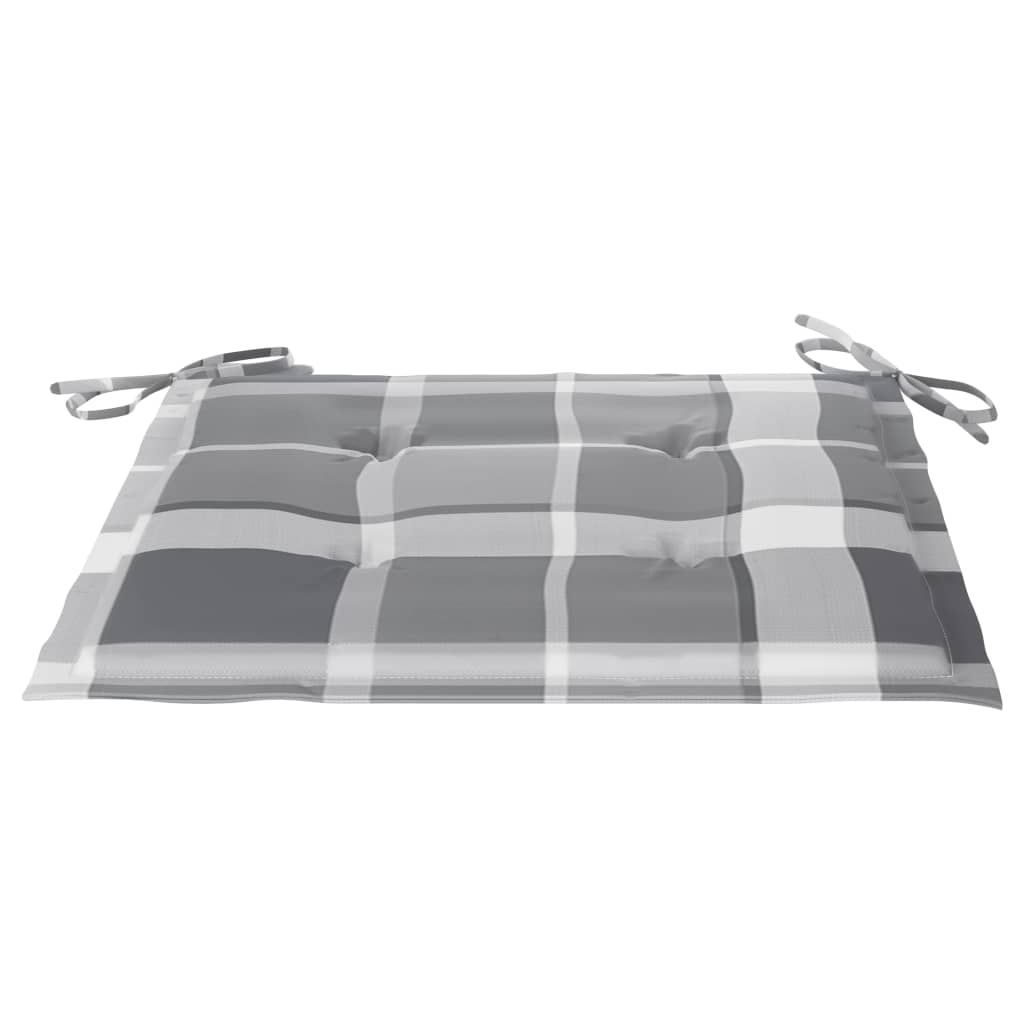 6 db tömör tíkfa kerti szék szürke kockás párnával