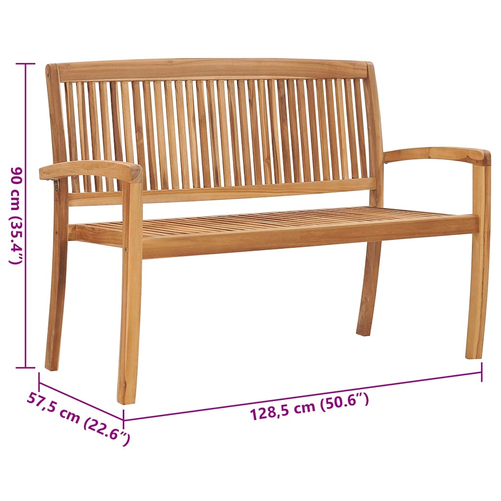 Tömör tíkfa rakásolható kerti pad párnával 128,5 cm
