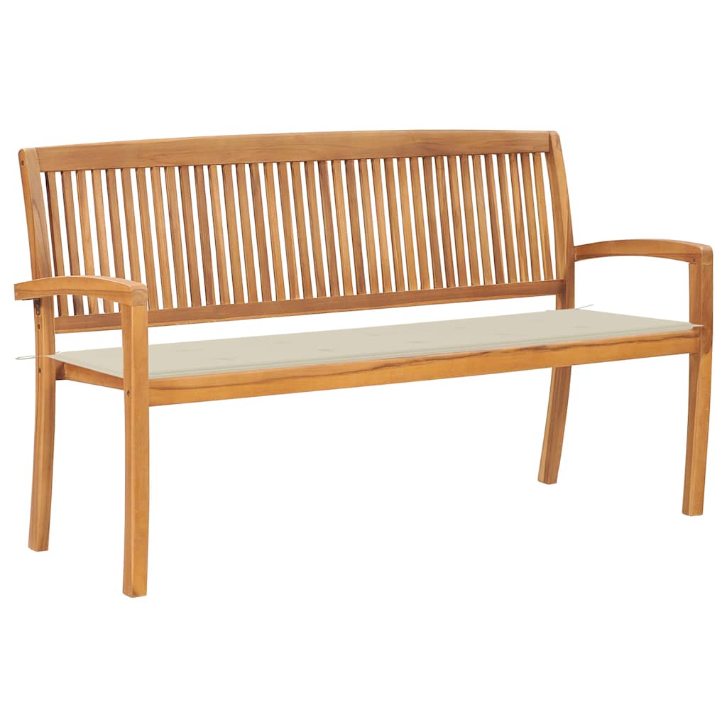 Tömör tíkfa rakásolható kerti pad párnával 159 cm