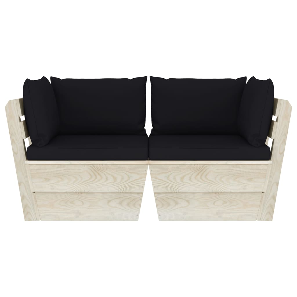 Kétszemélyes lucfenyő kerti raklapkanapé párnákkal