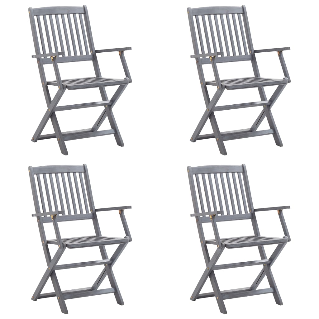 4 db összecsukható tömör akácfa kültéri szék párnával