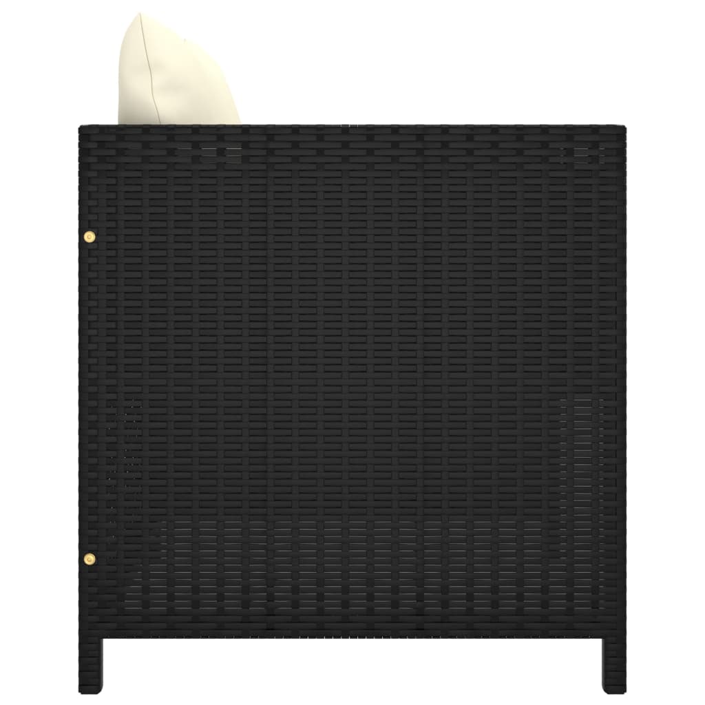 5 részes fekete polyrattan kerti bútorszett párnákkal
