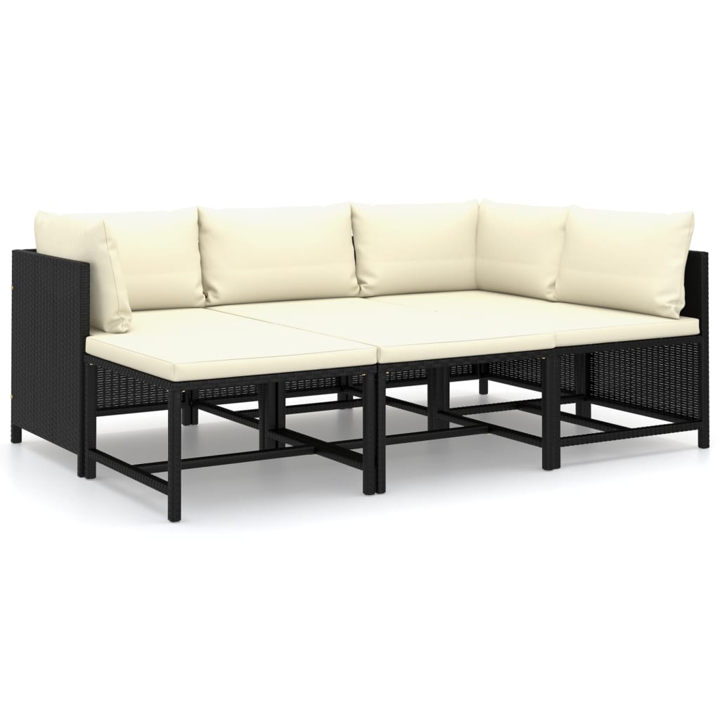 6 részes fekete polyrattan kerti ülőgarnitúra párnákkal