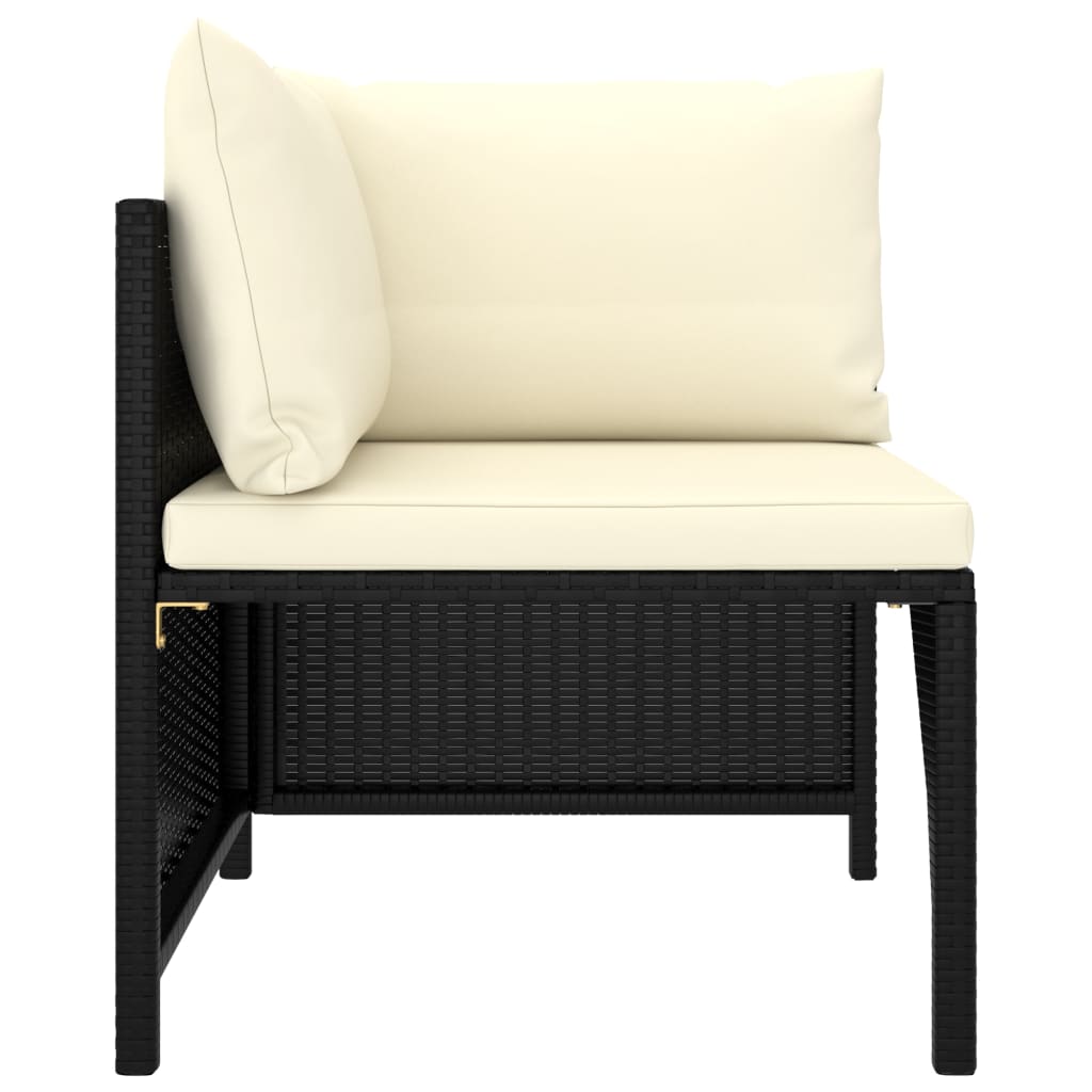 7 részes fekete polyrattan kerti bútorszett párnákkal