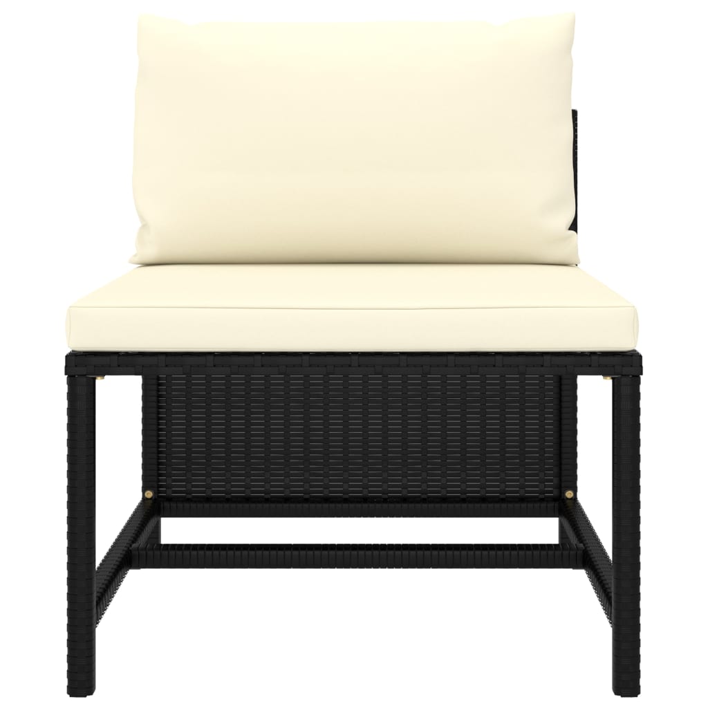 7 részes fekete polyrattan kerti bútorszett párnákkal