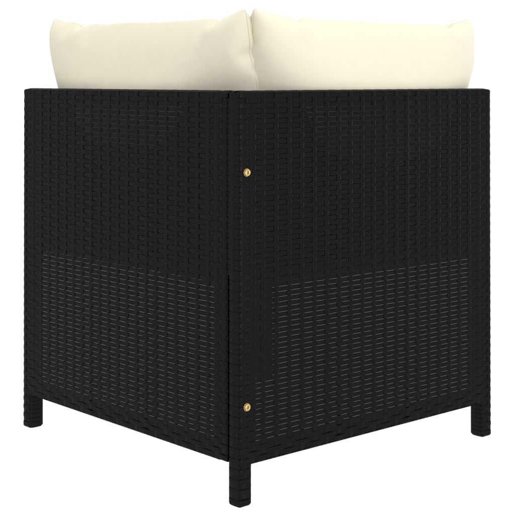 7 részes fekete polyrattan kerti bútorszett párnákkal