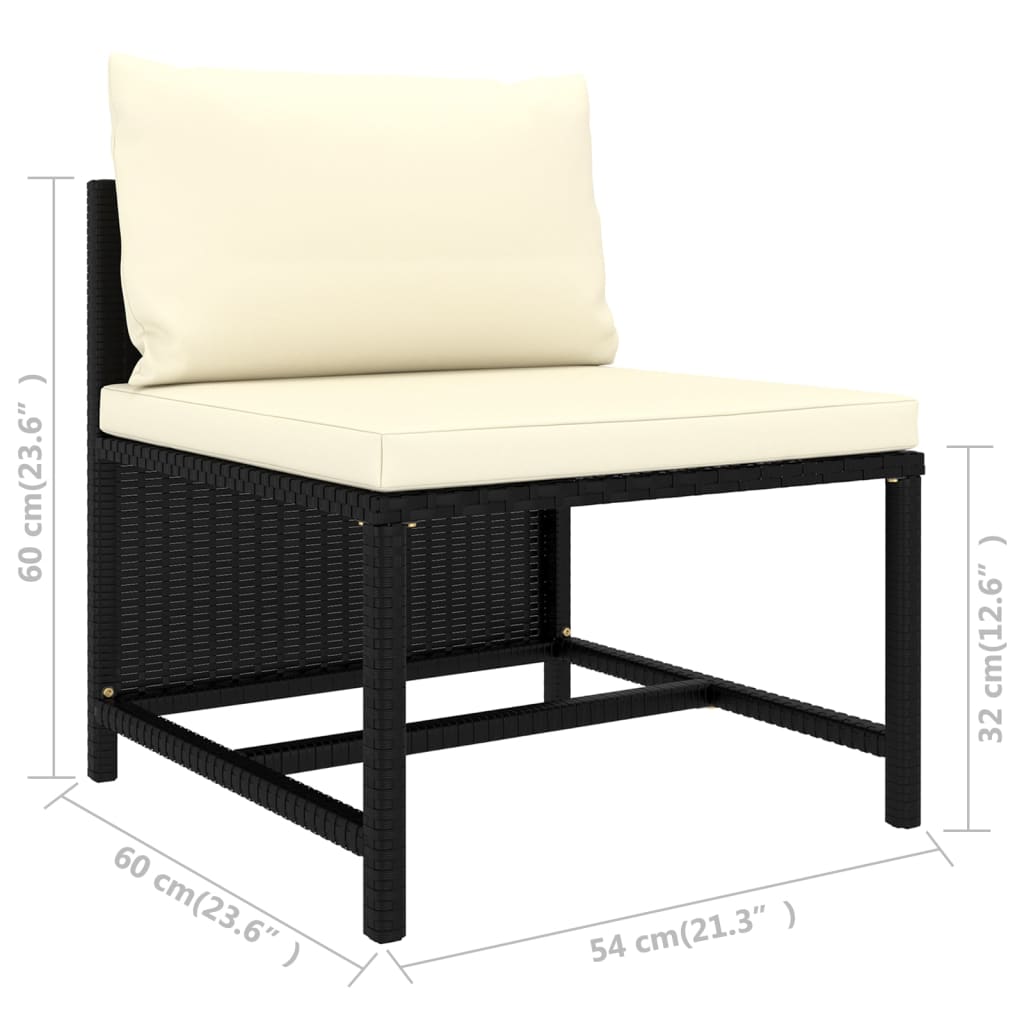9 részes fekete polyrattan kerti ülőgarnitúra párnákkal