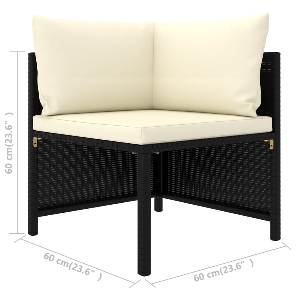 9 részes fekete polyrattan kerti ülőgarnitúra párnákkal