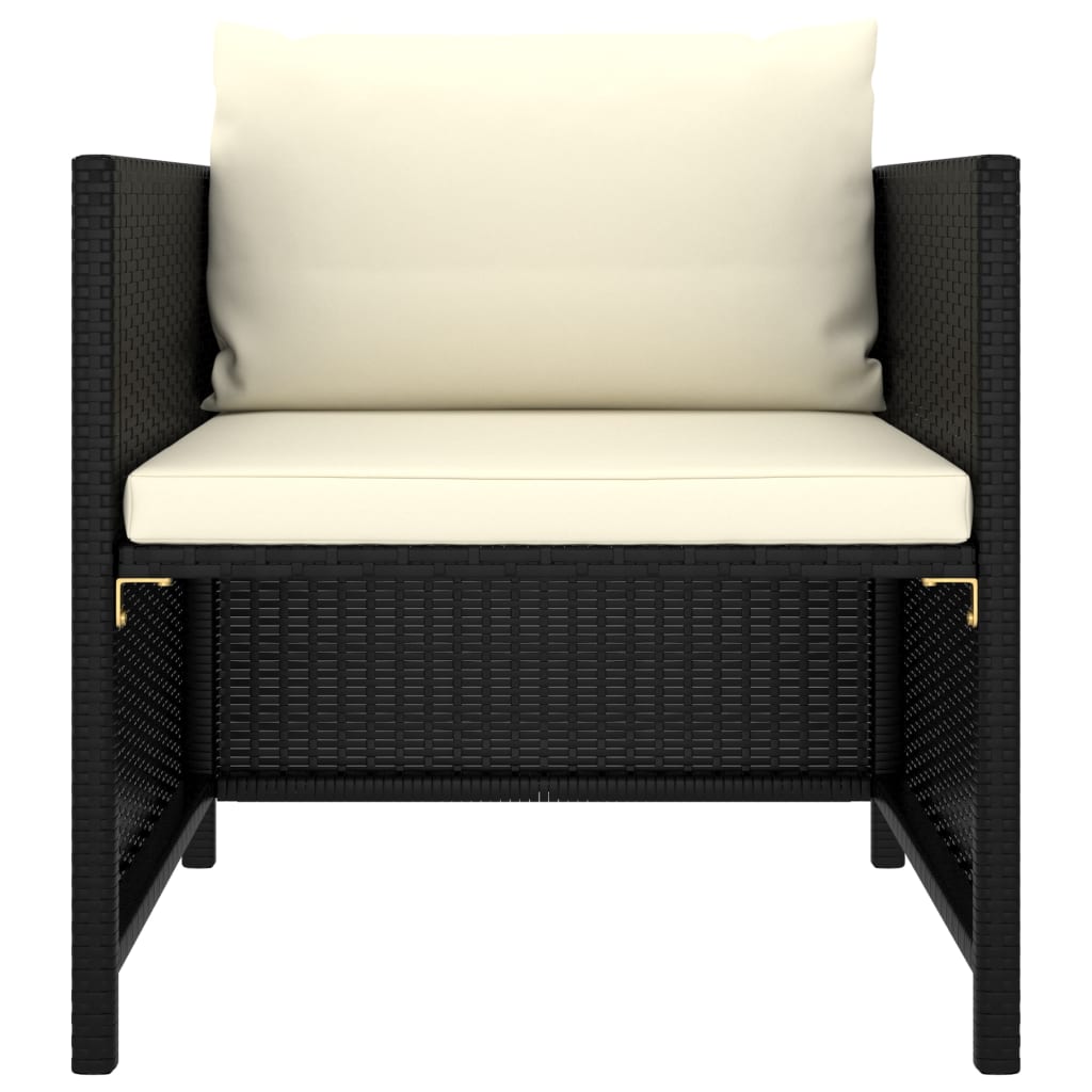 8 részes fekete polyrattan kerti bútorszett párnákkal