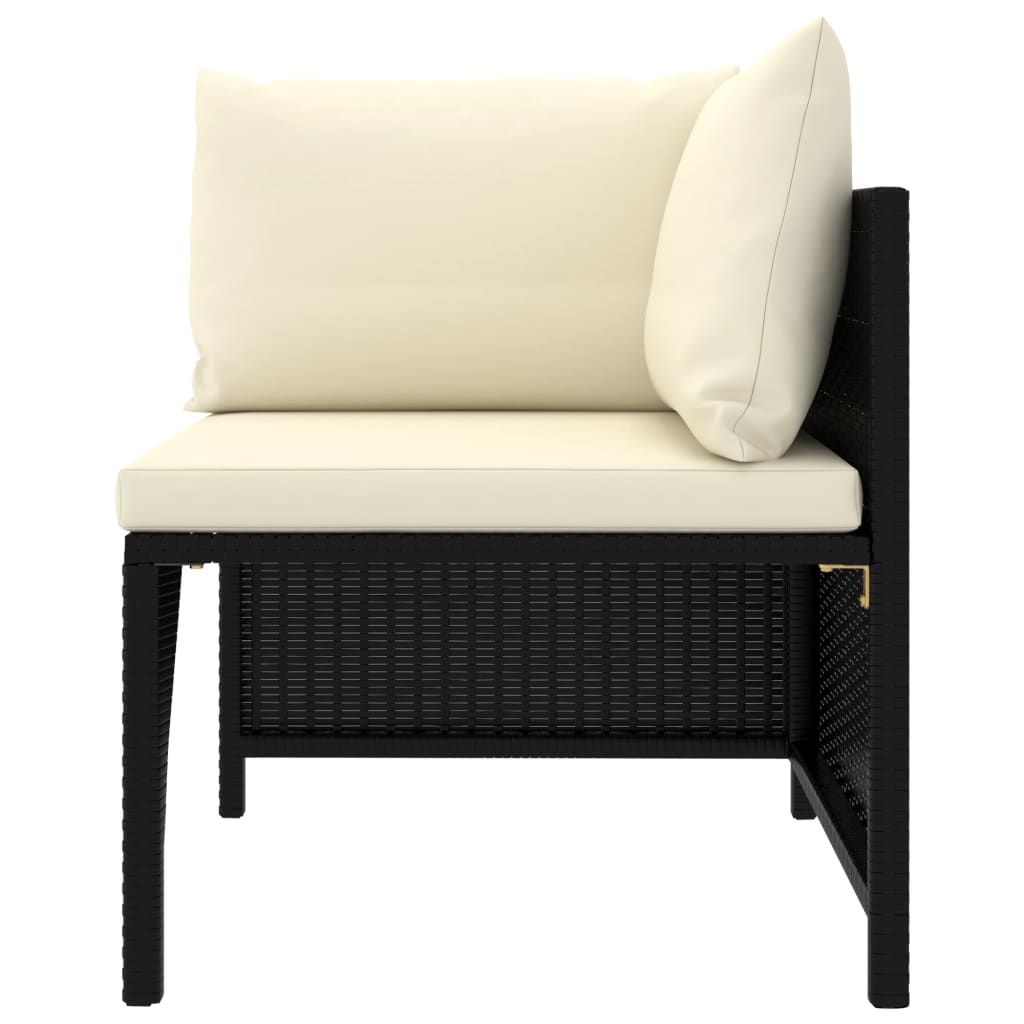 10 részes fekete polyrattan kerti bútorszett párnákkal