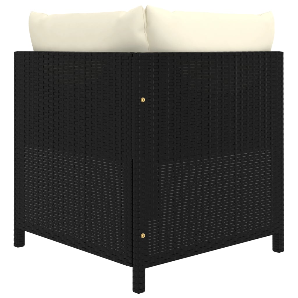 10 részes fekete polyrattan kerti bútorszett párnákkal