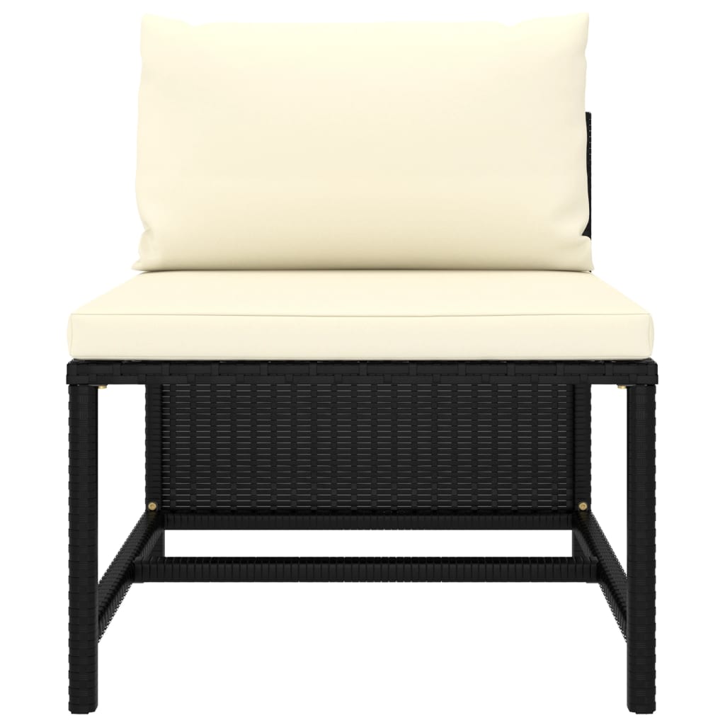 10 részes fekete polyrattan kerti bútorszett párnákkal