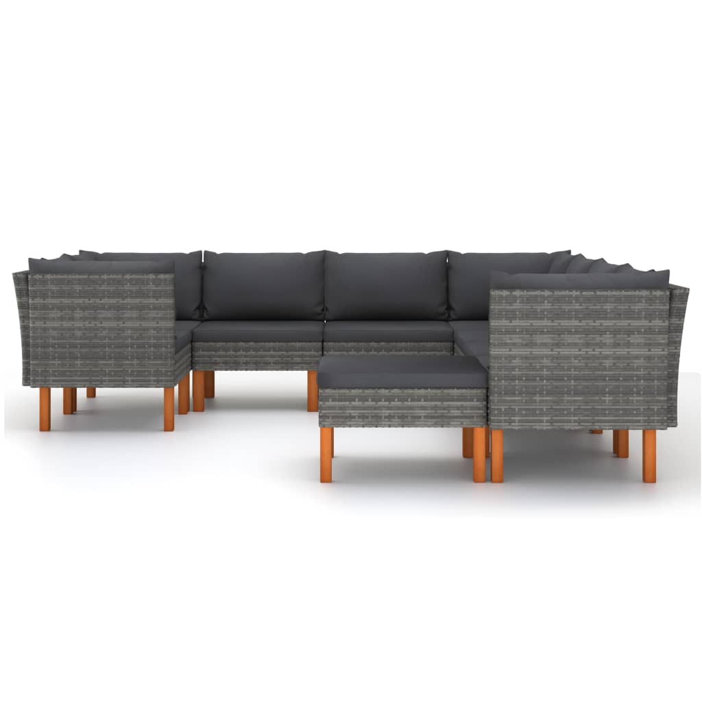 9 részes szürke polyrattan kerti ülőgarnitúra párnákkal