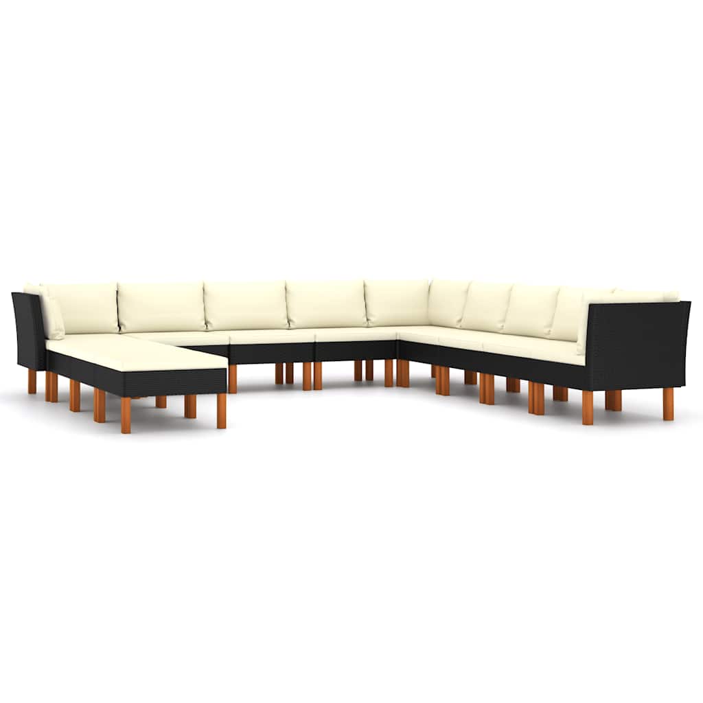 12 részes fekete polyrattan kerti ülőgarnitúra párnákkal