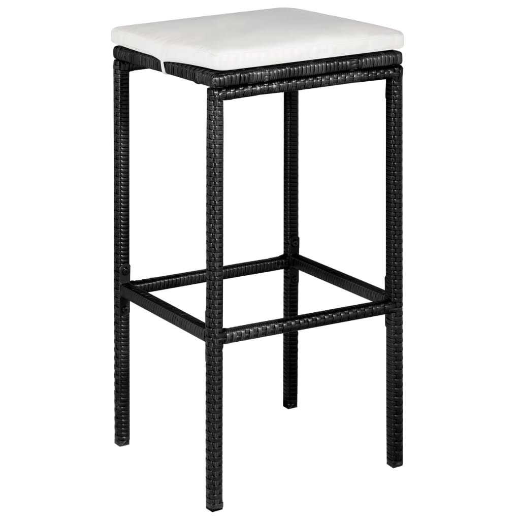 5 darabos fekete polyrattan kerti bárszett párnákkal
