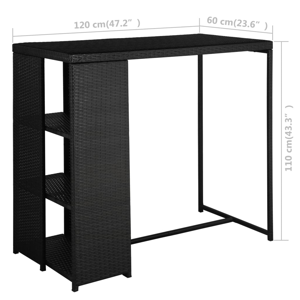 5 darabos fekete polyrattan kerti bárszett párnákkal