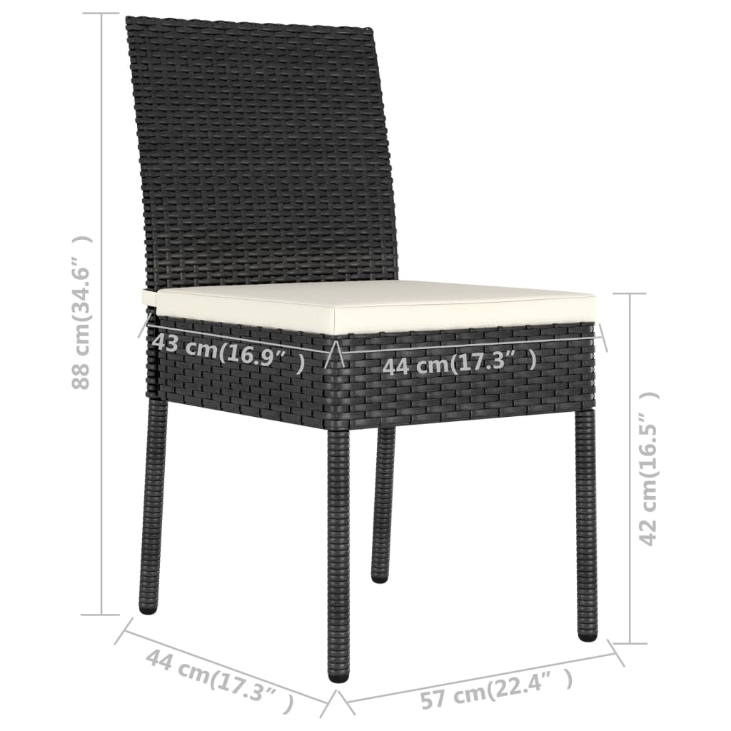 3 részes fekete polyrattan kerti étkezőgarnitúra