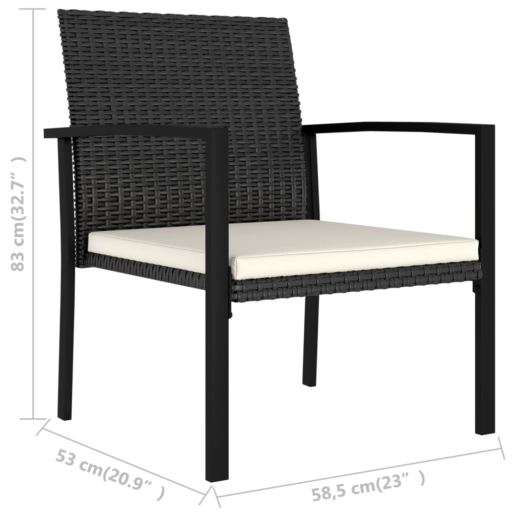 3 részes fekete polyrattan kerti étkezőgarnitúra
