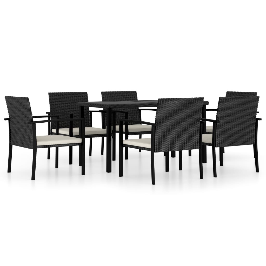 7 részes fekete polyrattan kerti étkezőgarnitúra