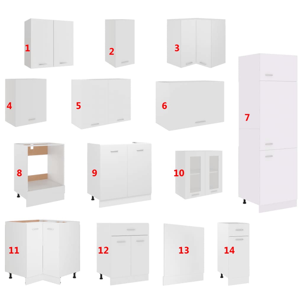 14 részes fehér forgácslap konyhai szekrénygarnitúra