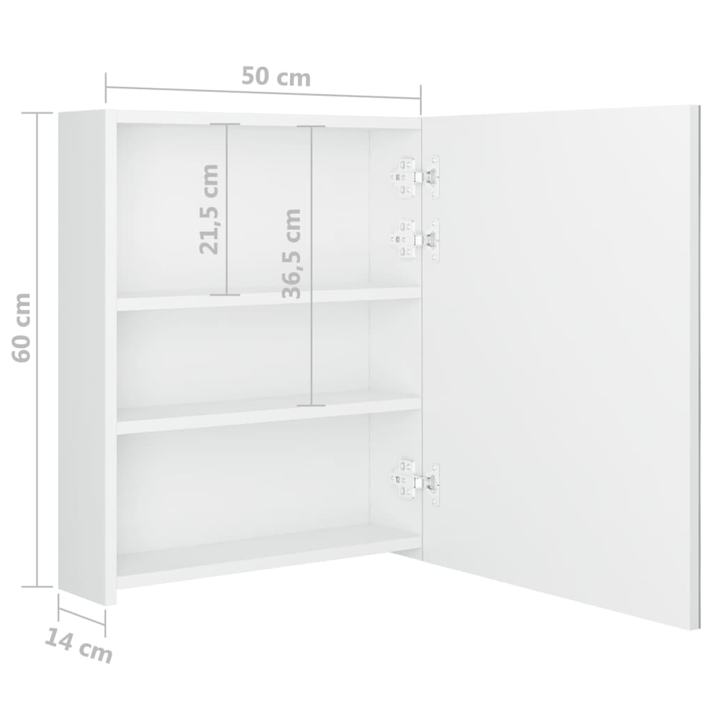 Fényes fehér led-es tükrös fürdőszobaszekrény 50 x 14 x 60 cm
