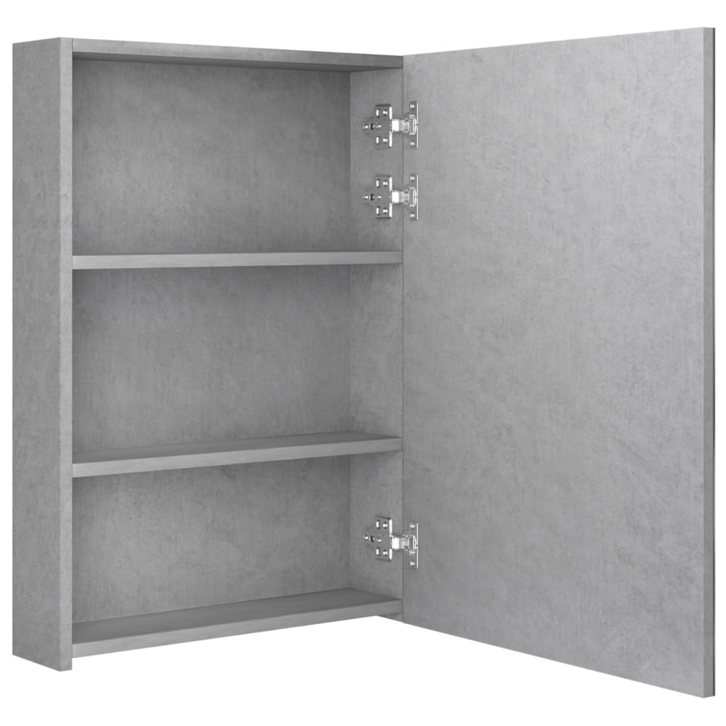Betonszürke led-es tükrös fürdőszobaszekrény 50 x 13 x 70 cm