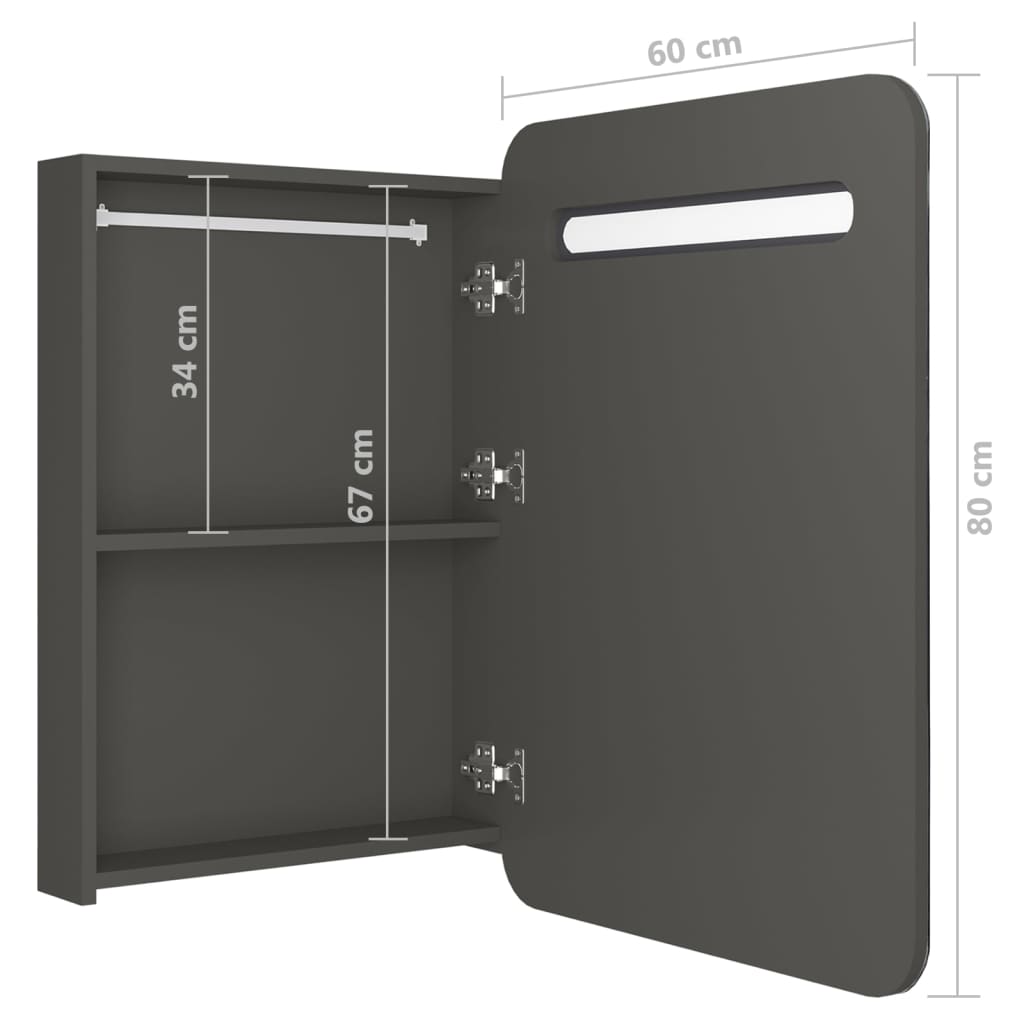 Antracitszürke led-es tükrös fürdőszobaszekrény 60x11x80 cm
