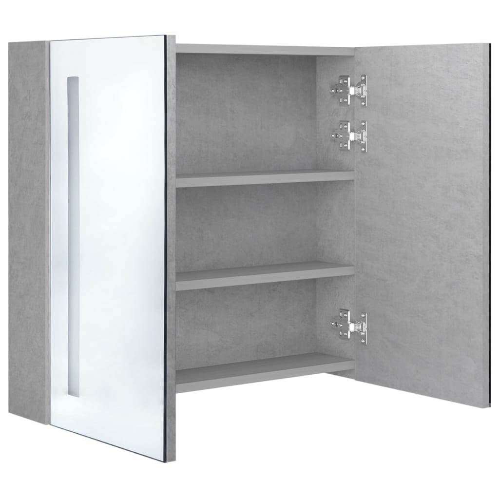 Betonszürke led-es tükrös fürdőszobaszekrény 62 x 14 x 60 cm