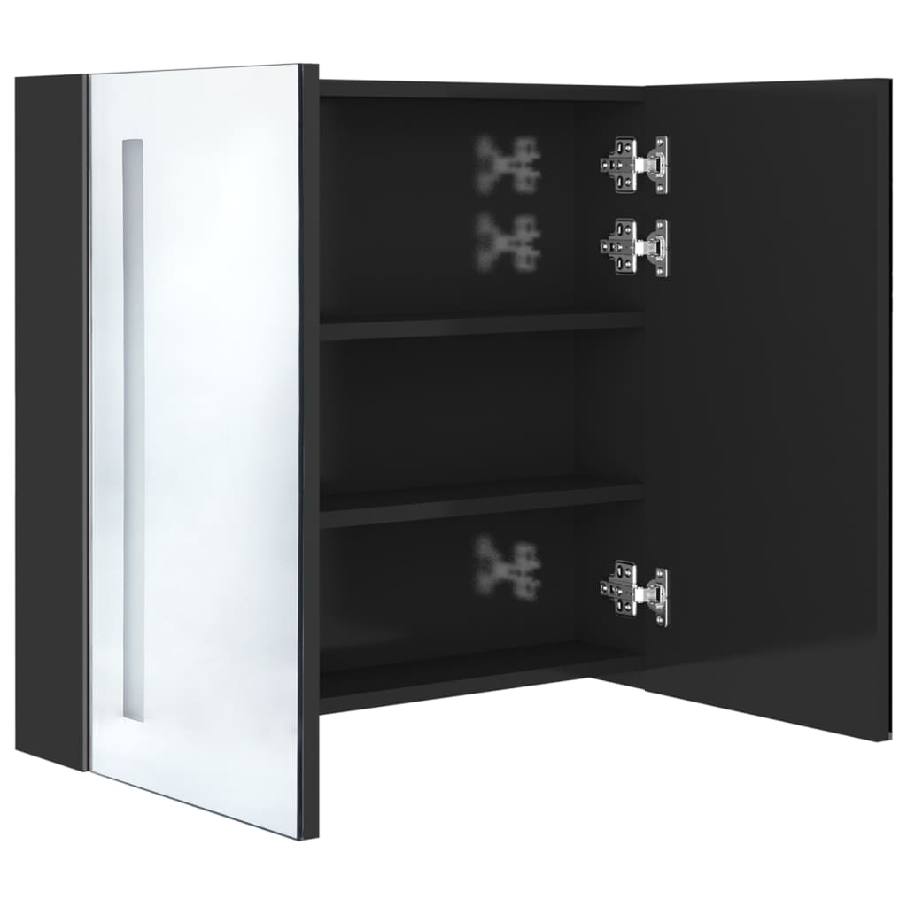 Fényes fekete led-es tükrös fürdőszobaszekrény 62 x 14 x 60 cm