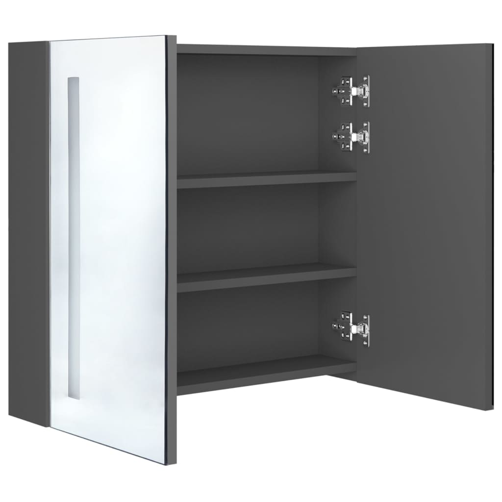 Betonszürke led-es tükrös fürdőszobaszekrény 62 x 14 x 60 cm